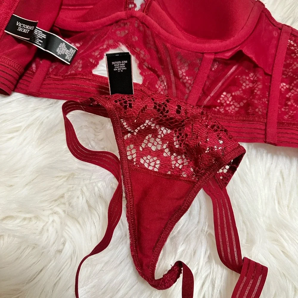 NWOT Victoria's Secret Kendall Jenner Red Set - Bra 32B & Thong Small - Picture 7 of 8